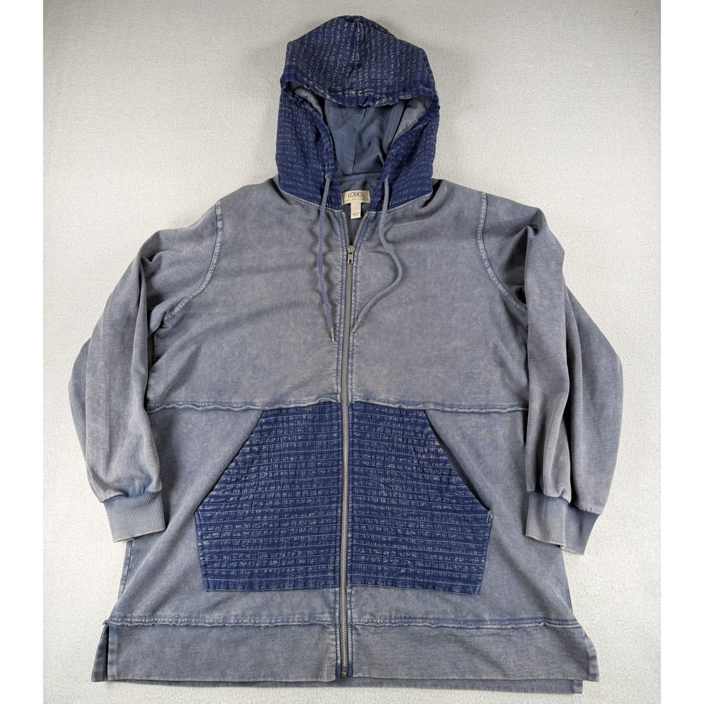 Logo Lounge Womens Size LARGE Blue Long Sleeve Zip Up Tunic Hoodie - Picture 2 of 7